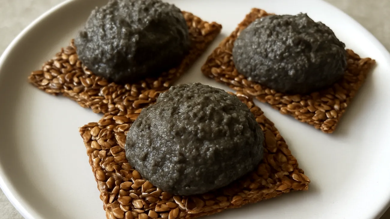 Crackers di semi di lino con hummus di ceci neri"