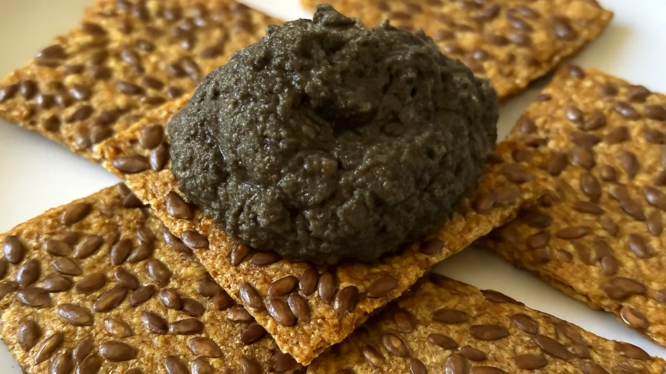 Crackers di semi di lino con hummus di ceci neri"