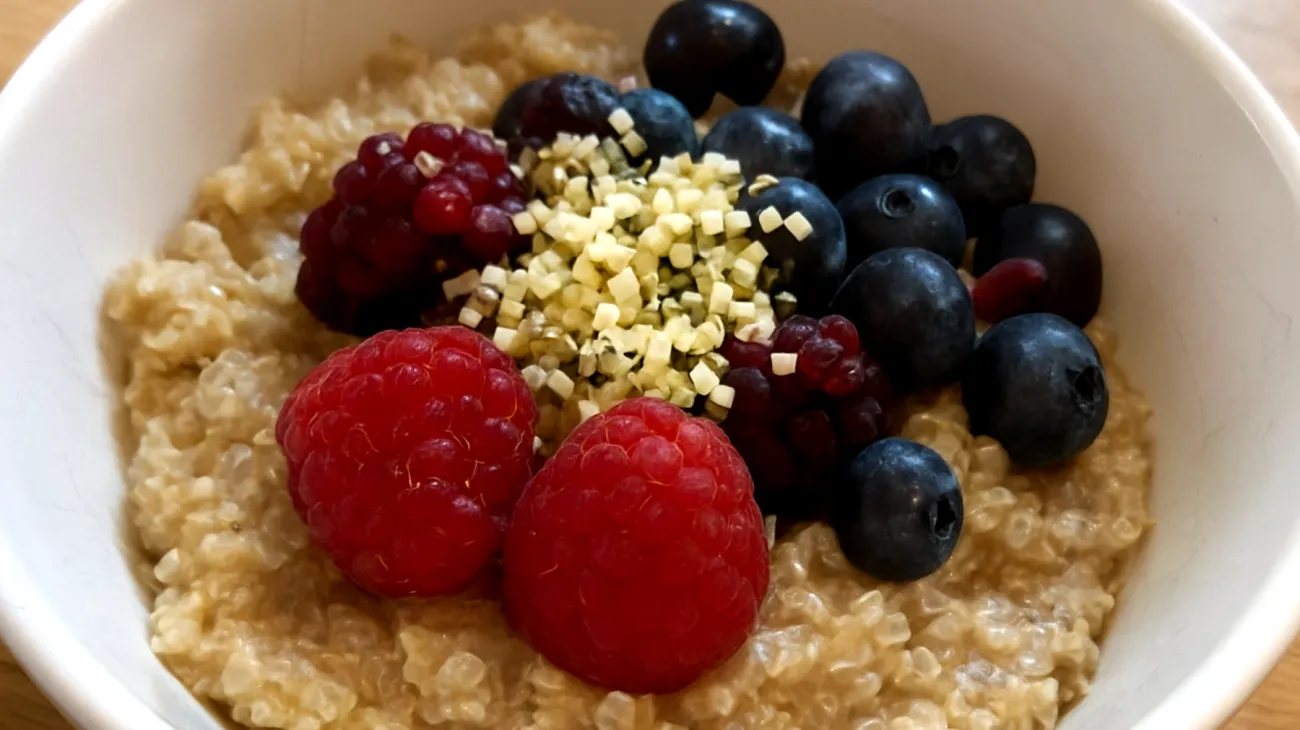 Porridge di quinoa con semi di canapa e frutti rossi"