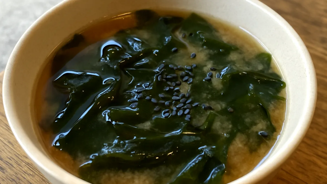 Zuppa di miso con alga wakame e semi di sesamo nero"