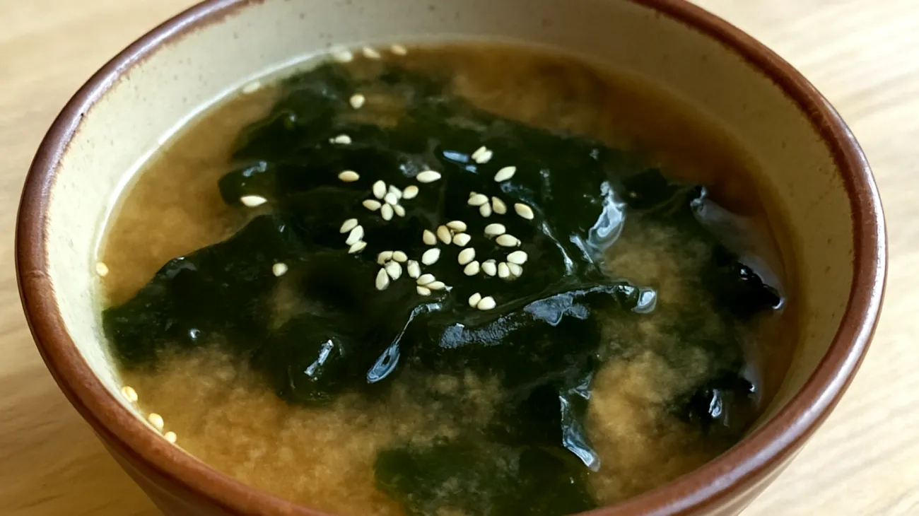 Zuppa di miso con wakame e semi di sesamo"