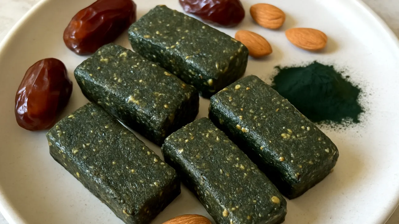 Barrette energetiche fatte in casa con datteri, mandorle e spirulina"